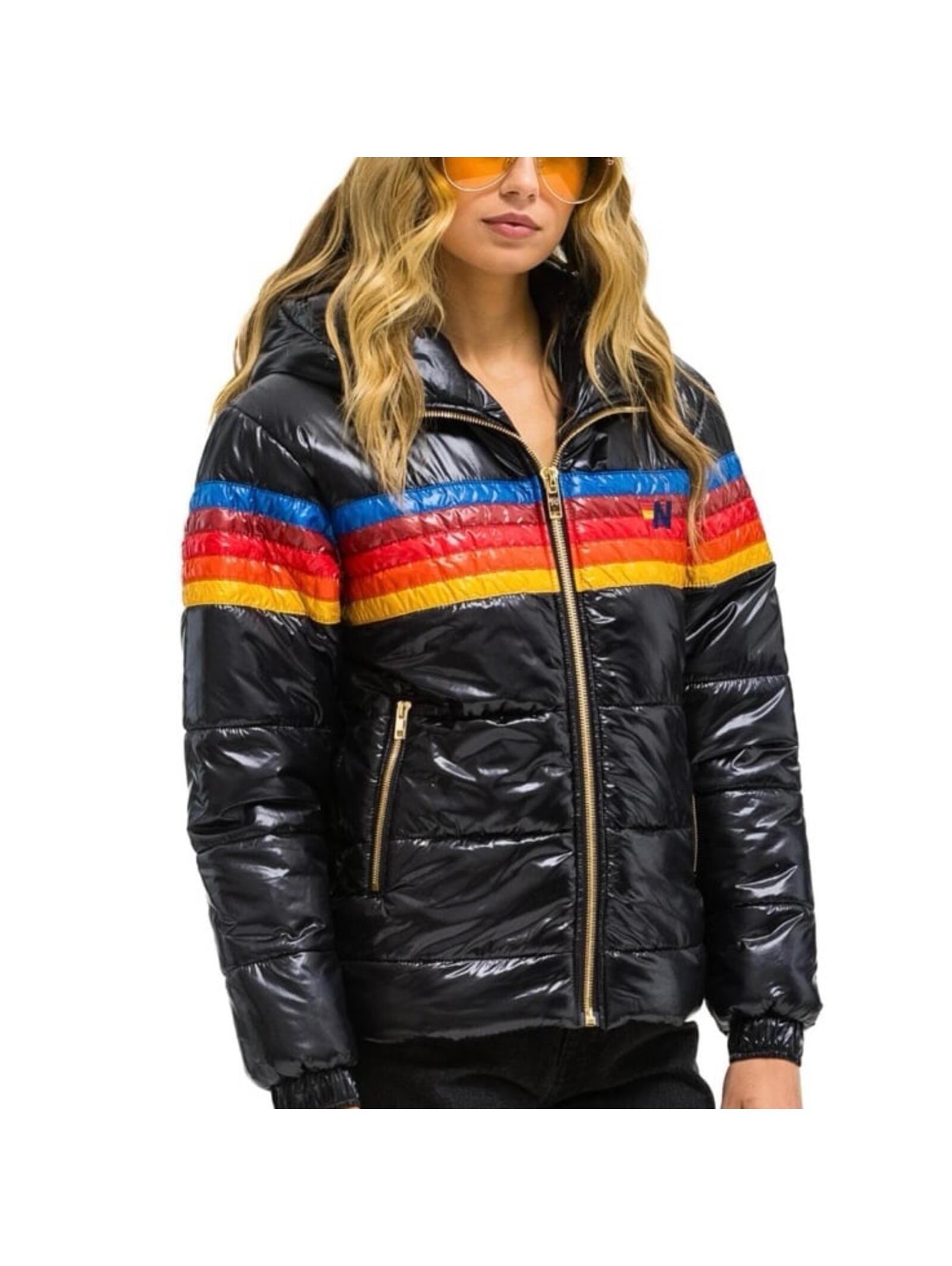 Aviator Nation 5 Stripe Trekker Jacket Glossy Black Sz Xs